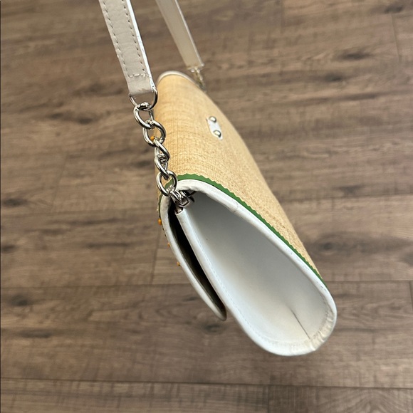 The Sak Straw Embroidered Floral Bag / Clutch Leather Trim Removable Strap - Picture 5 of 17